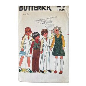 Vintage Butterick 6818 Sewing Pattern Size 3 Childrens Jumper Pants and Vest CUT